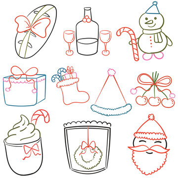 Christmas Hand Drawn Doodle Line Art Collection