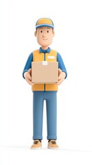 Illustration of a package delivery man carrying boxes.