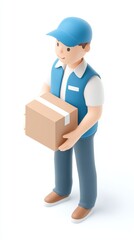 Illustration of a package delivery man carrying boxes.