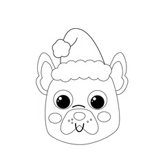 Cute Christmas Dog Line Art Wearing Santa Hat. Outline Illustration for Kids Coloring Pages, Holiday Crafts, Pet-Themed Christmas Designs