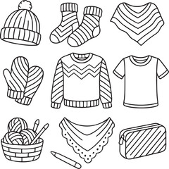 Knitting Needle Types Showcase Black And White 3D Line Art Bundle.eps