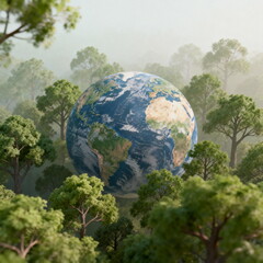 Earth Sphere in Forest Landscape