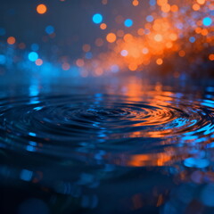 Rippling Water Surface with Colorful Bokeh Lights