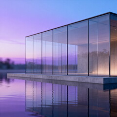 Floating Glass Pavilion at Dusk