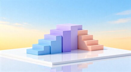 Colorful 3D Staircase Steps on Reflective Surface