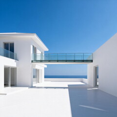 Modern Minimalist Seaside Villa with Glass Bridge