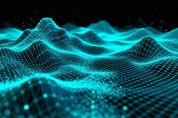 Abstract Digital Terrain with Wave-like Patterns and Geometric Grid