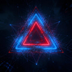 Neon Triangles with Networked Connections on Dark Background