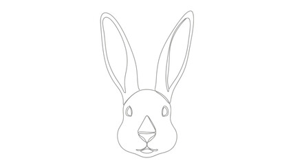 Fototapeta premium Continuous line art illustration of a rabbit head looking forward on white isolated on white background, Vector