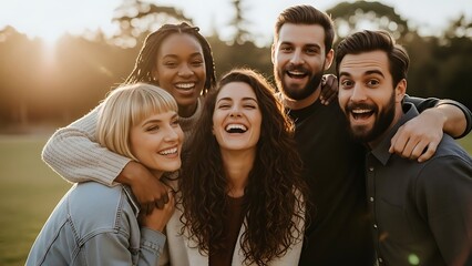 Group of happy friends enjoying together in the park
