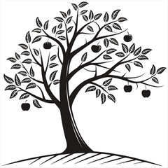 Obraz premium Simple apple tree logo linear art illustration graphics