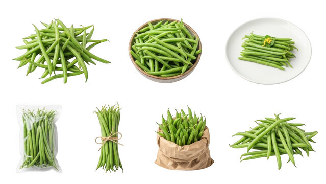 Fresh Green Beans Presented In Various Containers And Styles string beans vegetables isolated on a transparent background