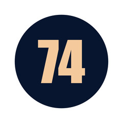 a number 74 on a blue background icon vector design