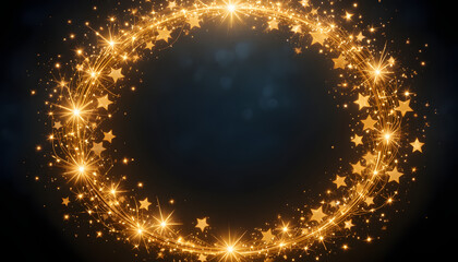 Golden starry circle on dark background for celebration