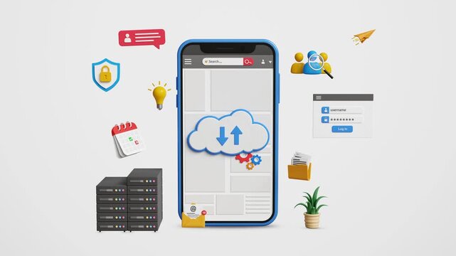 Cloud Technology, Secure Data Storage and Backup. Scalable Digital Infrastructure, Cloud Based Business Solutions, Hybrid and Edge Computing. Download or Upload Data to Cloud Computing on 3D Mobile