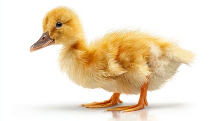Fototapeta premium Charming yellow duckling isolated on white background for commercial use