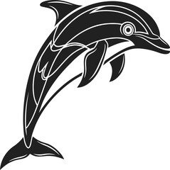 Naklejka premium Elegant black dolphin jumping out of water in dynamic motion