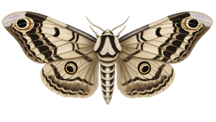 Moth with intricate wing patterns isolated