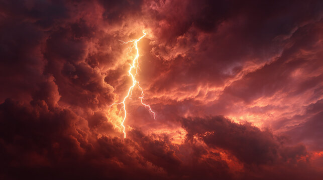 Dramatic lightning bolt illuminating a stormy sky, captured in a moment of intense power