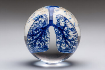 Glass sphere lung model anatomy medical blue transparent science organ biology health disease