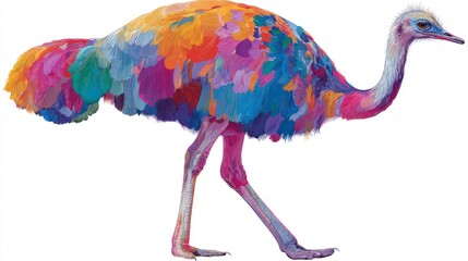 Colorful Ostrich Profile White Background