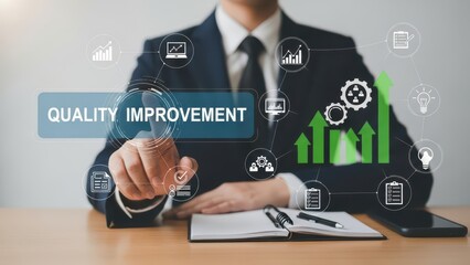 Businessman initiating quality improvement isolated on white background, Vector, illustration