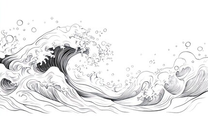 Dramatic monochrome wave illustration depicting power and motion on white background