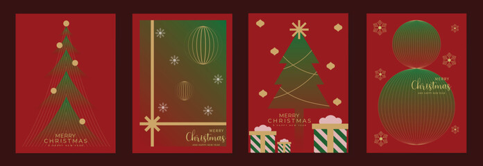 Merry Christmas and Happy New Year vector greeting card set. Elegant holiday backgrounds with geometric Christmas trees, stars, snowflakes and gold line art for invitations, posters and banners. © TWINS DESIGN STUDIO