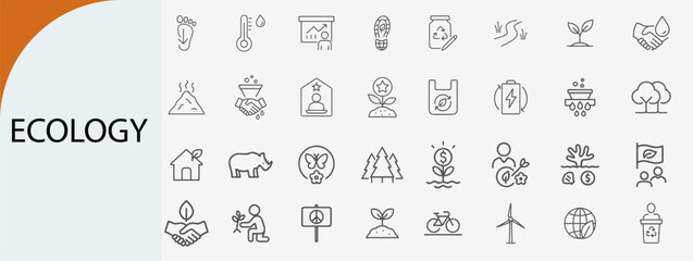 ecology icon set with renewable energy and wildlife, minimal line vector design