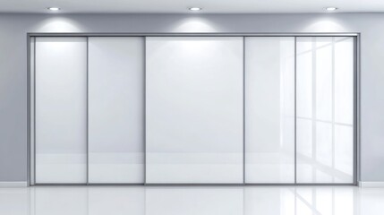 Fototapeta premium Modern sliding door with glass panels on a minimalist white interior wall