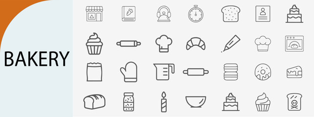 bakery icons set, minimal line vector design