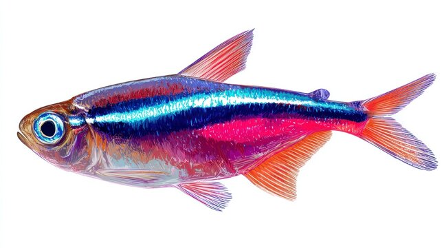 Neon tetra fish isolated on white background for aquatic animal studies