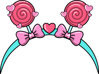 Valentine Headband with Lollipops and Hearts Cartoon