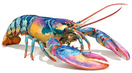 Vibrant rainbow lobster illustration on white background isolated for creative design