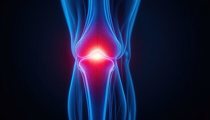 Vibrant knee joint illustration highlighting inflammation for medical research or pain management campaign use, showcasing anatomical detail and vibrant colors