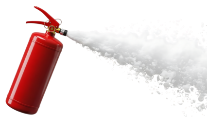 Redfireextinguishersprayingwaterisolated