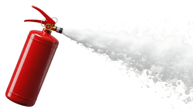 Redfireextinguishersprayingwaterisolated