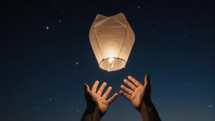 Releasing a Sky Lantern into the Night Sky with Hope.