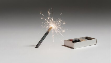 Sparkling Celebration - A Lit Sparkler Next to a Matchbox.