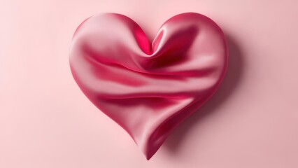Soft, rendered heart shape, draped fabric effect on a pastel pink background