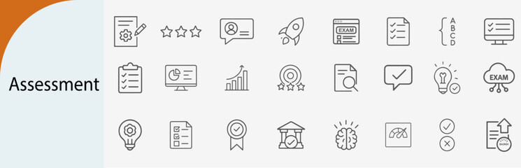 assessment icons set, minimal line vector design