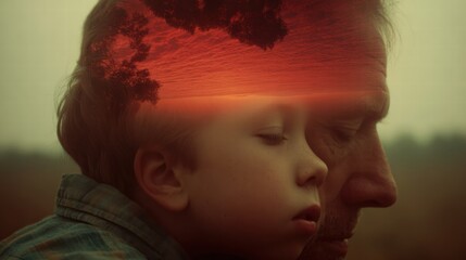 Psychological concept of intergenerational trauma with family legacy and healing.