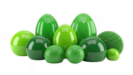 Collection of green shapes isolated on transparent background