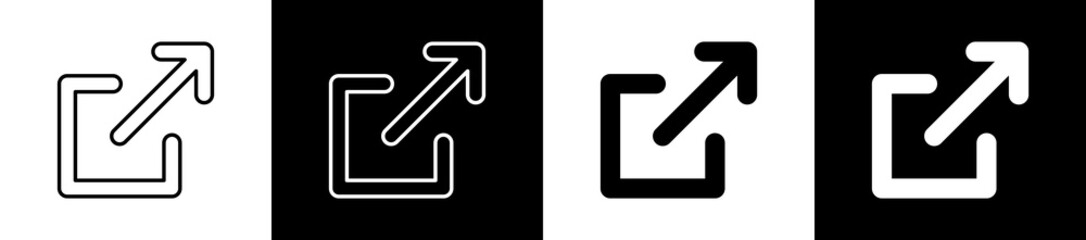 External icon set in line and glyph style on black and white background