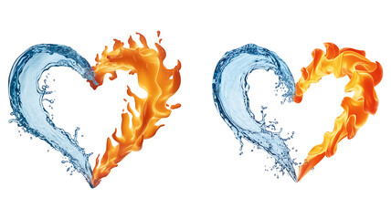 Fototapeta premium Heart shape made of water and fire blending together in harmony on a transparent background