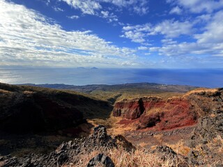 Obraz premium Volcanic Crater and Hiking Landscape on Mount Mihara, Izu Oshima Island, Tokyo, Japan