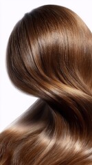 Fototapeta premium A radiant lock of hair flows gracefully, showcasing its smooth, shiny texture. The light interacts beautifully with the curves, highlighting the natural beauty and health of each strand