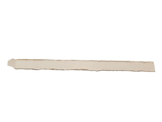 A long strip of light beige ripped paper with textured edges on a black background isolated on transparent background