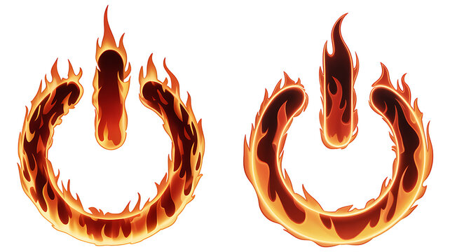 Fiery flame power button on a transparent background