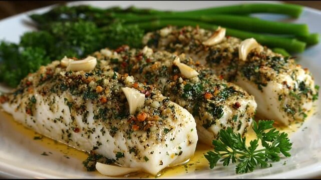 Baked Cod Loins With Garlic And Herbs